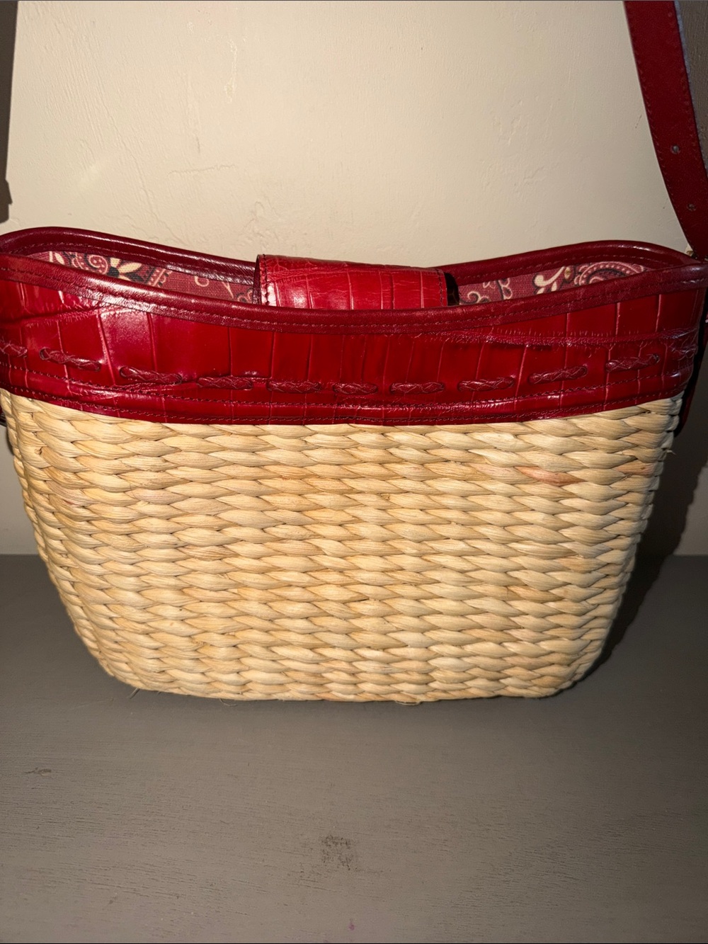 Brighton Red Trim Woven Shoulder Bag with Heart Charm - Picture 6 of 12